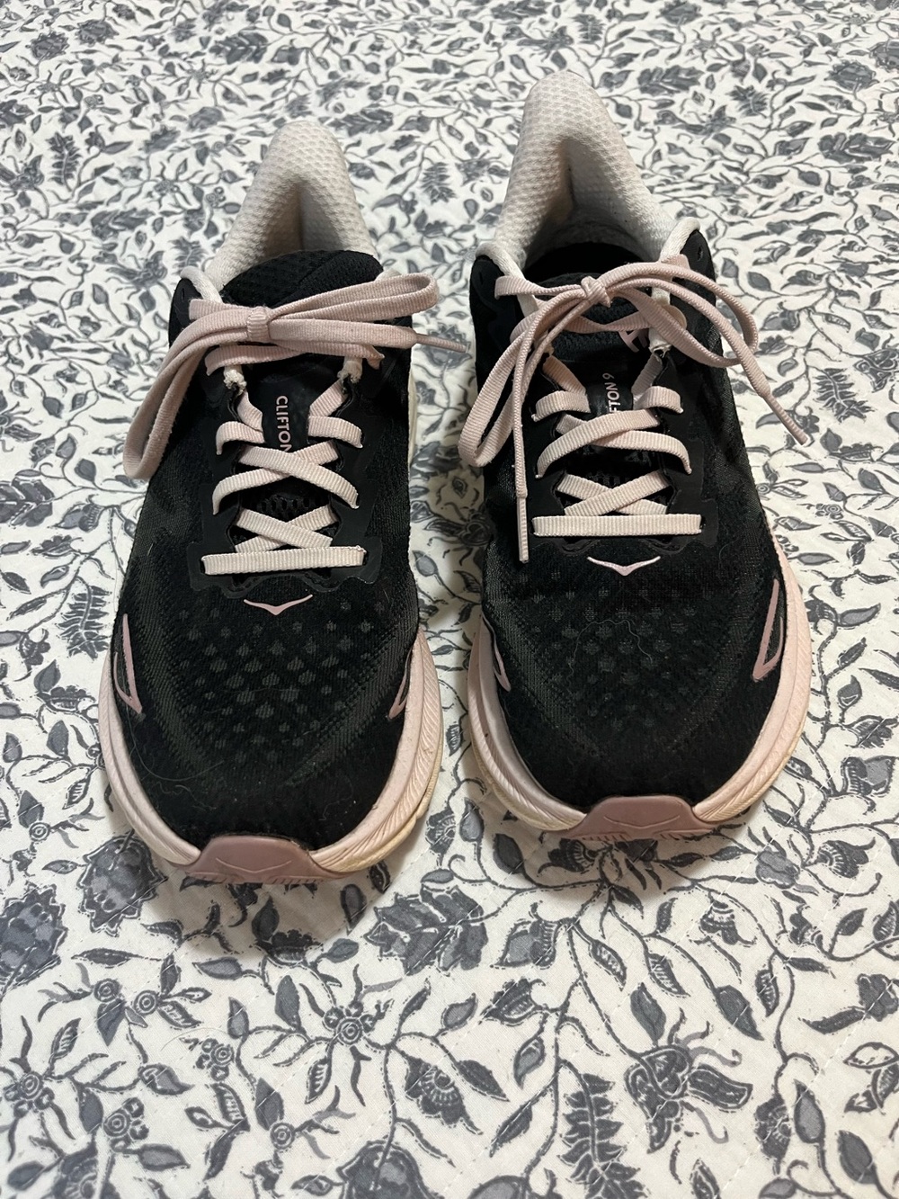 Women’s Hoka Black and Light Pink Running Sneakers